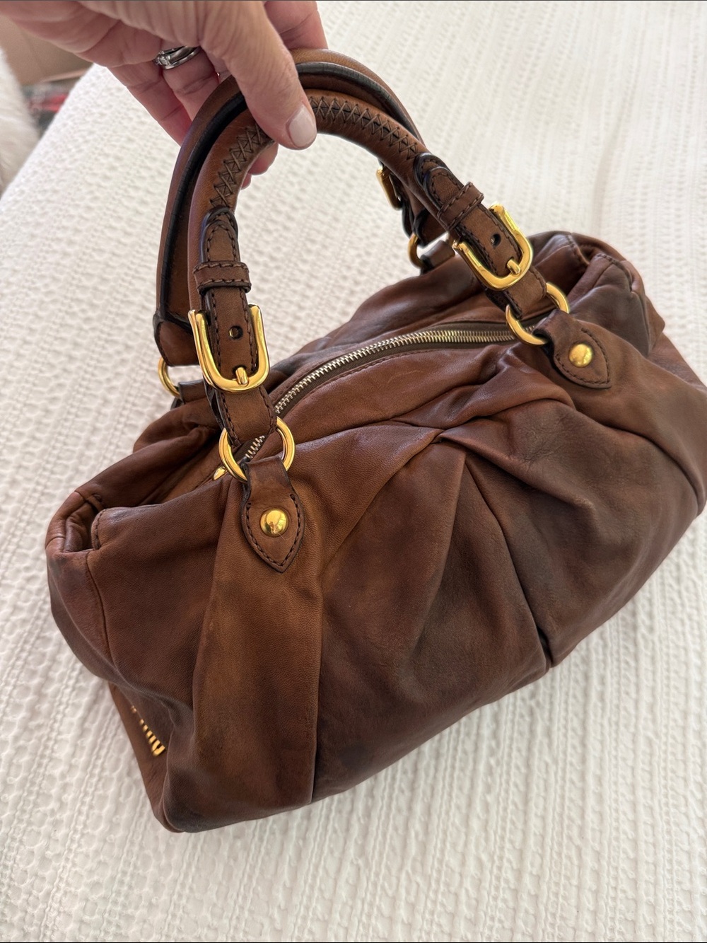 MIU MIU by PRADA Vintage Nappa 2Way Brown Leather Satchel Gold Hardware - Picture 5 of 12